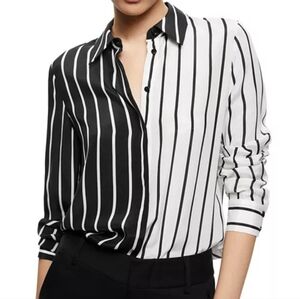 Alice + Olivia Willa Striped Two Tone Blouse